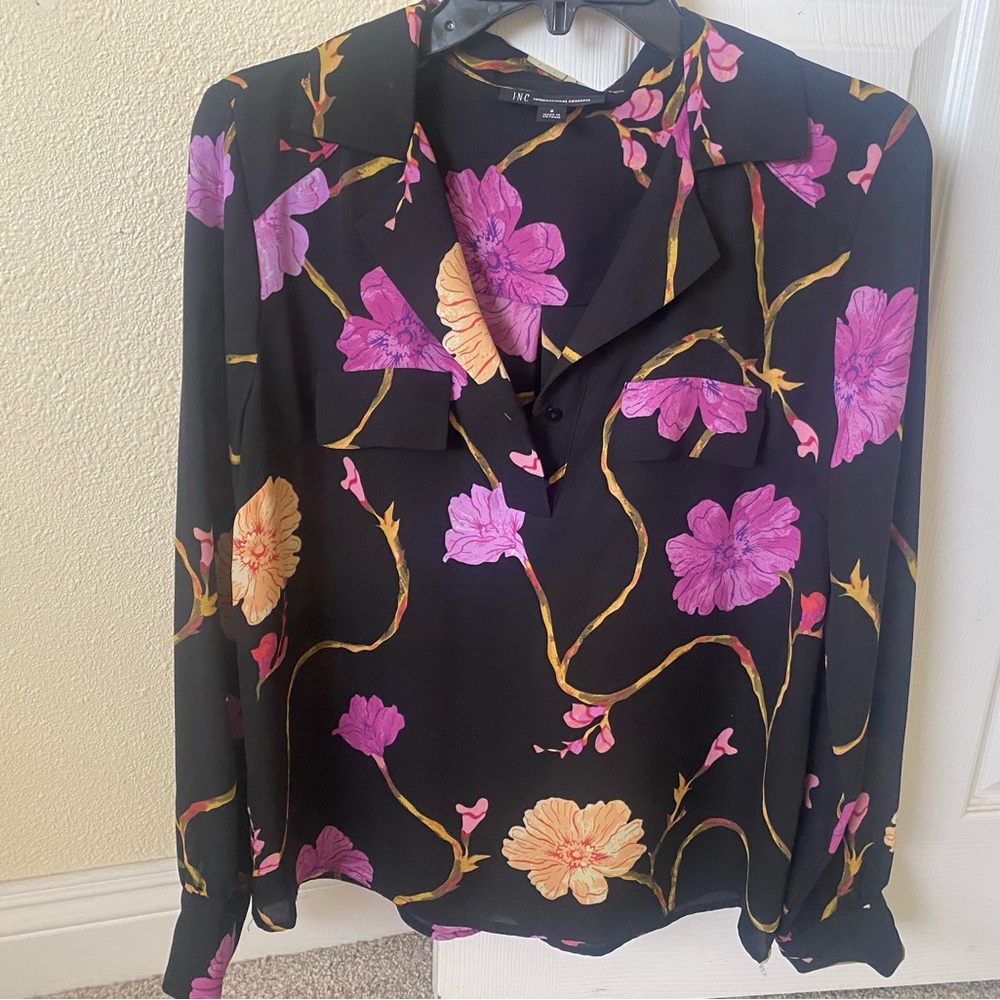 INC Concepts Floral Black Blouse SZ S NWOT